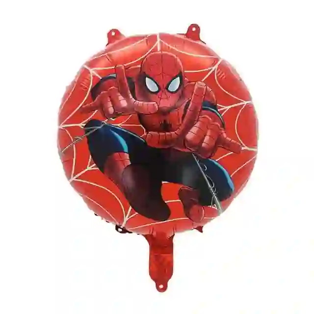 Round helium balloon featuring the iconic Spiderman logo in bold red